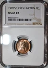 NGC MS-63 RB 1909-S/S Lincoln Cent, Blazing, Predominantly Red, Key-Date!