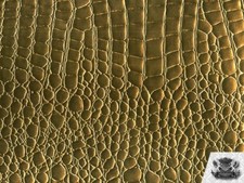 SHINNY CROCODILE EMBOSSED VINYL GOLD FABRIC FAUX LEATHER UPHOLSTERY SOLD BTY