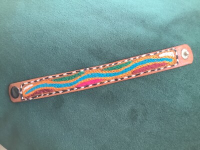 Leder Armband bestickt 20 cm Goa Hippie Psy Boho Ethno Tribal Gipsy Design
