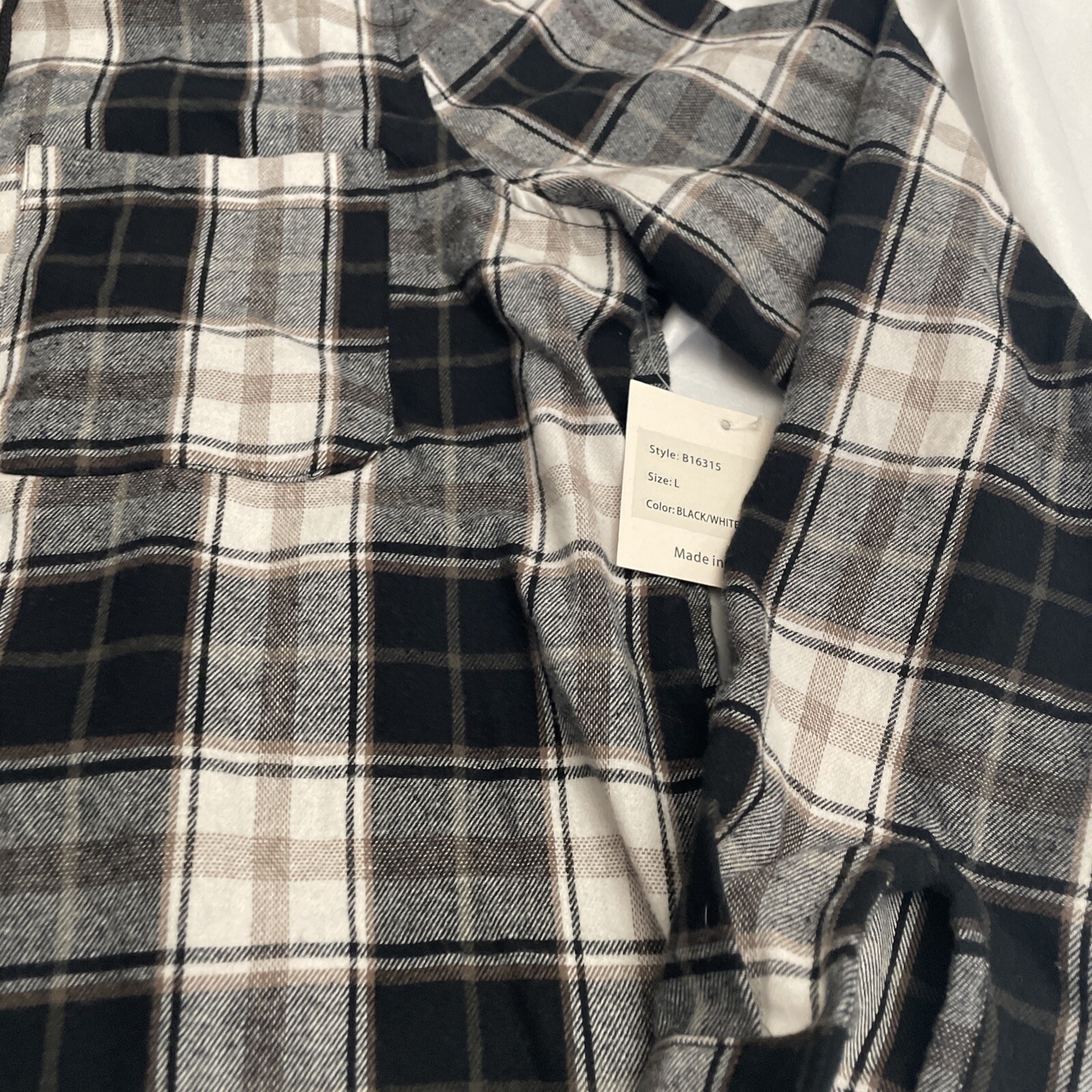 Women's Passport Large Flannel Button Up Shirt With Hood Black White And Brown