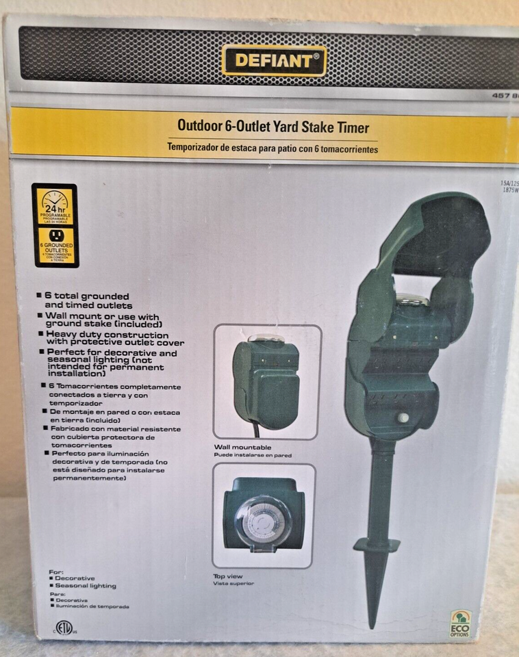 Defiant, Outdoor 6 Outlet Yard Stake Timer, 457861, Wall Mount or