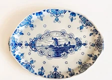 Erven Lucas Bols hand painted Holland Delft Blauw, large Turkey platter 16.5"