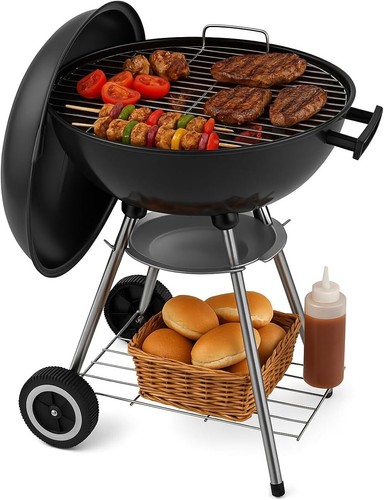 Parrilla de carbón portátil de 18 pulgadas - Parrilla de barbacoa redonda de alta resistencia, resistente con 4 patas