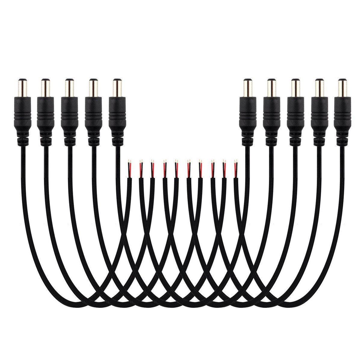 5-Pack 18 AWG DC Power Pigtail Cables - 2.1x5.5mm Barrel Plugs For CCTV And LED