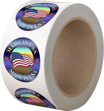 "Made in USA" Hologram Flag Labels 1-Inch Round American Flag Stickers, 2 Colors
