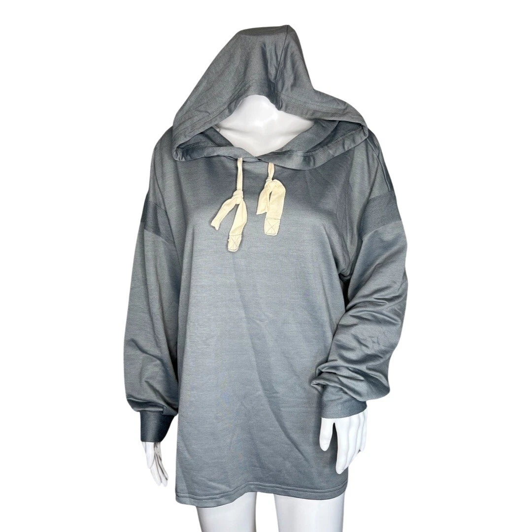 Kori America Shirt Womens Medium Gray Ivory Hoodie Sweatshirt Basic Oversized