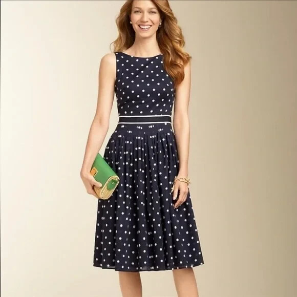 talbots plus size formal dresses Navy Polka Dot Dress 16W Navy blue