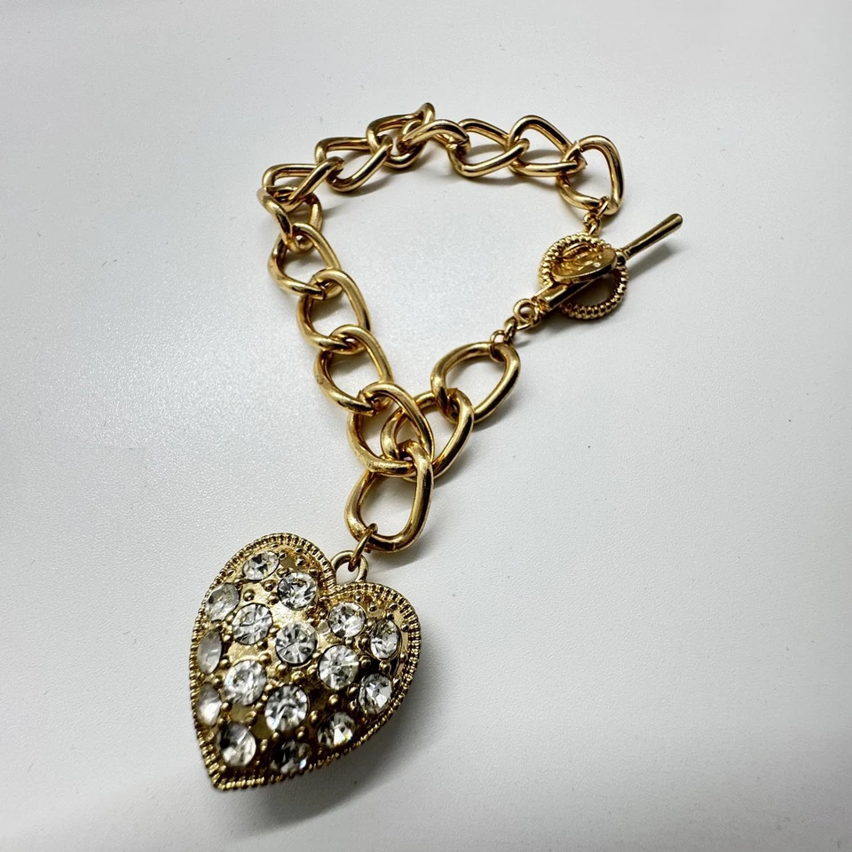 Pulsera Liz Claiborne Corazón Tono Dorado Dije - Cierre Pavé Diamantes de Imitación Foto 2 de 4