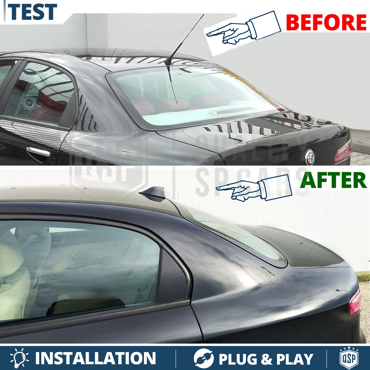 Antenna Auto A Pinna Di Squalo LadyCent Per Alfa Romeo 159 - Nero Lucido, FM Impermeabile - 3