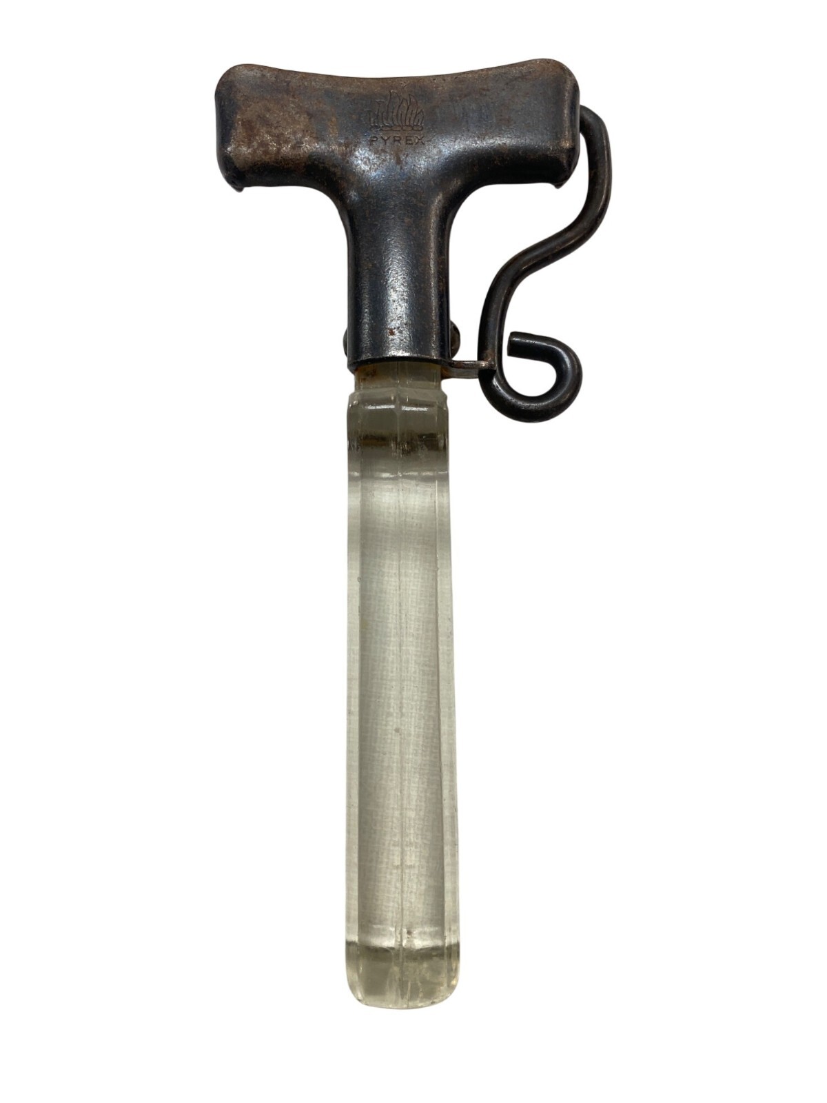 Vintage Glass Handle Pan Holder With Metal Top & Hook Mechanism