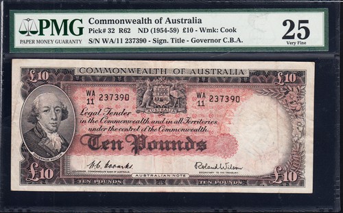 Commonwealth Bank Australia Banknote 1954 Coombs Wilson £10 Pound PMG graded - 第 1/2 張圖片