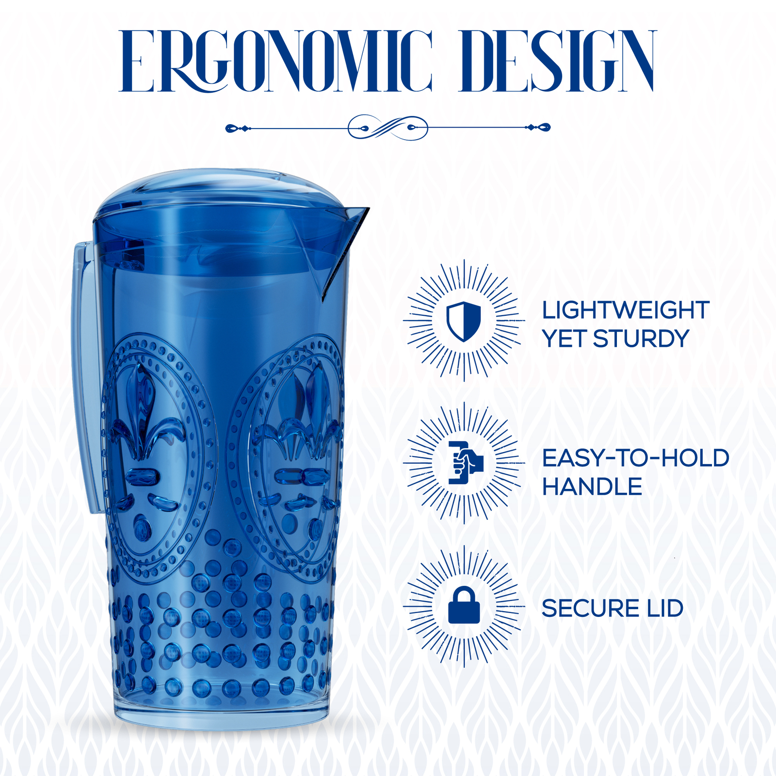 Elle Decor Acrylic Fleur De Lys Pitcher w/ Lid & Handle, 2 Liters