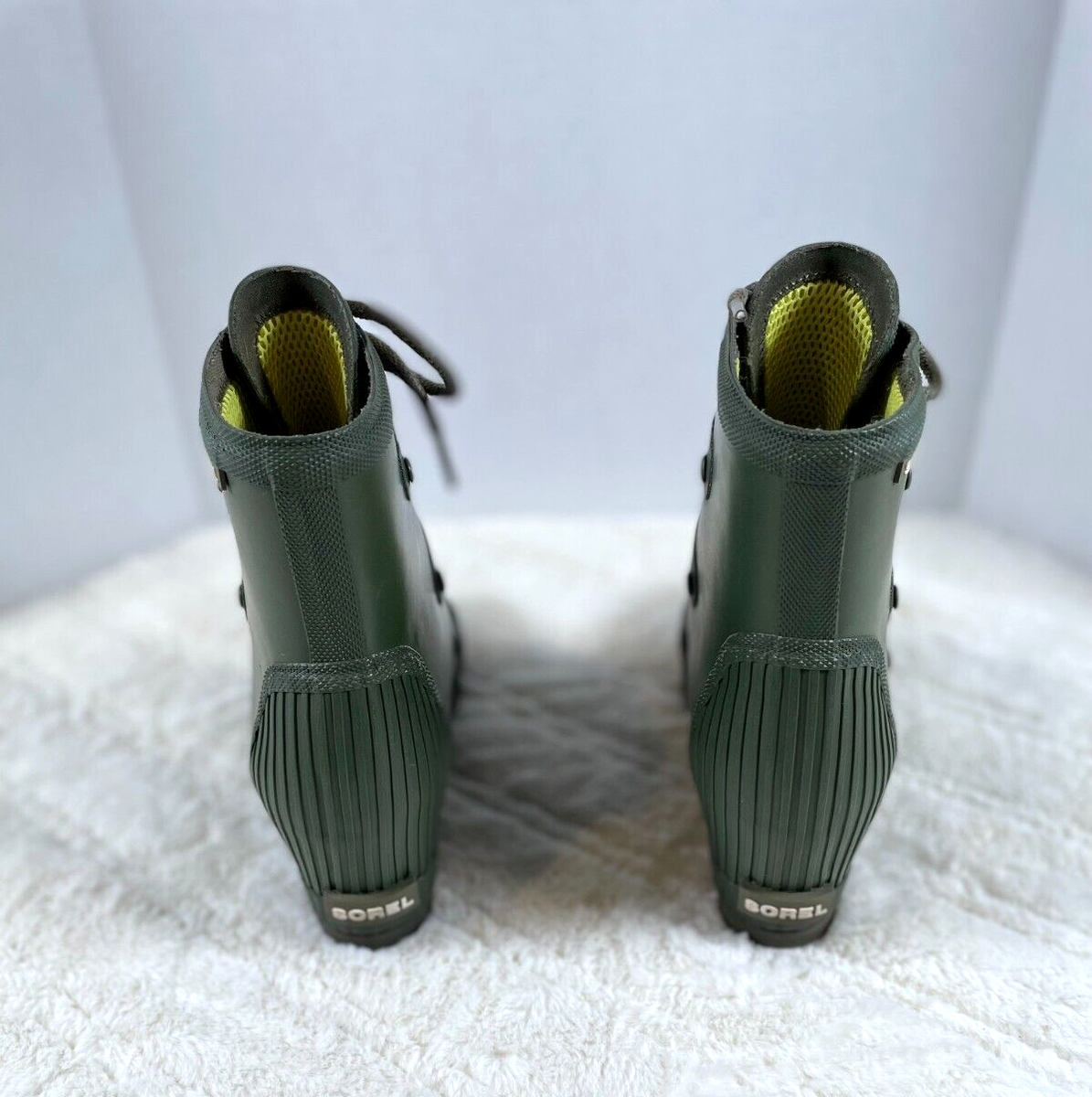 Sorel Joan Rain Wedge Green Waterproof 9 Weatherproof Lace