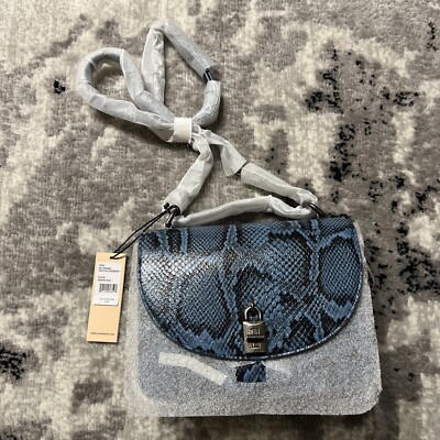 Rebecca Minkoff  Snake Python Blue Leather Love2 Shoulder Chain Strap  $348 NWT