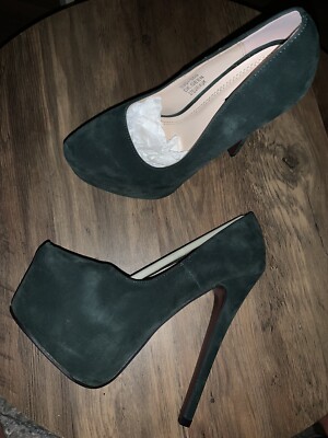 Suede Forrest Green Khaki Platform Stiletto Heels size EU 37 UK