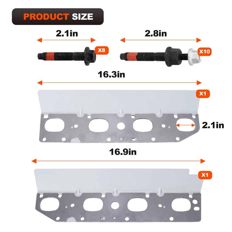 5.7 Exhaust Manifold Gasket Kit w/Bolt Nuts for 2009-2020 Dodge Ram Jeep 5.7L V8 - Image 2 of 4