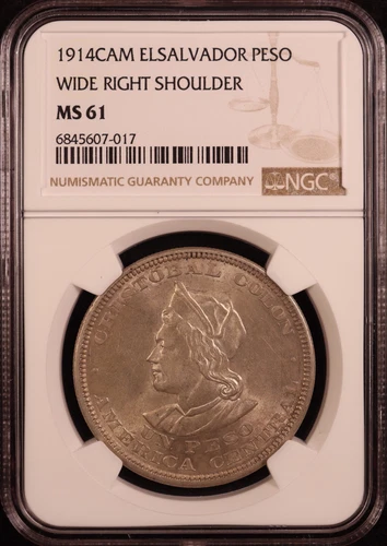 1914 Republic of El Salvador Silver Peso "Christopher Columbus" - NGC MS61! PQ+