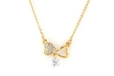 Double Heart Love Cubic Zirconia Pendant Necklace 14K Yellow Gold Plated Gift