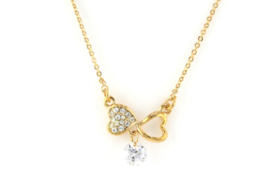 Double Heart Love Cubic Zirconia Pendant Necklace 14K Yellow Gold Plated Gift