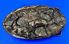 Deer Stag Elk Buck Nature Scene Hunting Brass Tone Hunters Adezy Belt Buckle