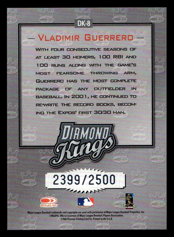 2002 Donruss #DK-8 Vladimir Guerrero Diamond Kings #/2500 - Image 2 of 2
