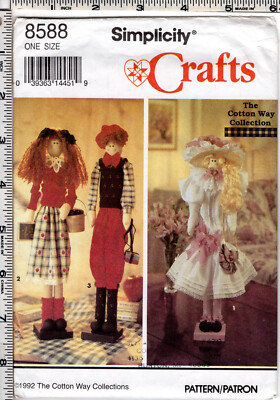 ''22'' Dowel Dolls in 3 Styles''  1993 Simplicity Crafts Cotton Way Pattern 8588