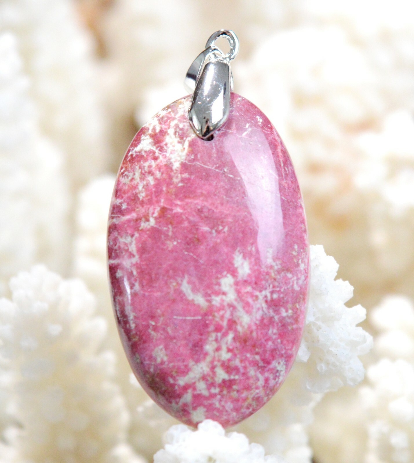 Thulite pendentif contre le stress : cabochon en pierre naturelle 55 carats de Norvège BQ34