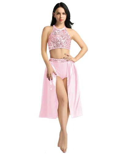 Women Sequined Lyrical Contemporary Ballet Dance Crop Top Outfits Costume Skirts - Picture 27 of 65