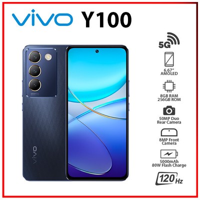 (Unlocked) VIVO Y100 5G 8GB+256GB BLACK Dual SIM Octa Core Android Cell Phone