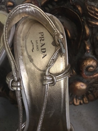Prada Raso Liberty Gold Sling Back Leather/Satin Heels Size 39 Original Box EUC! - Picture 4 of 10