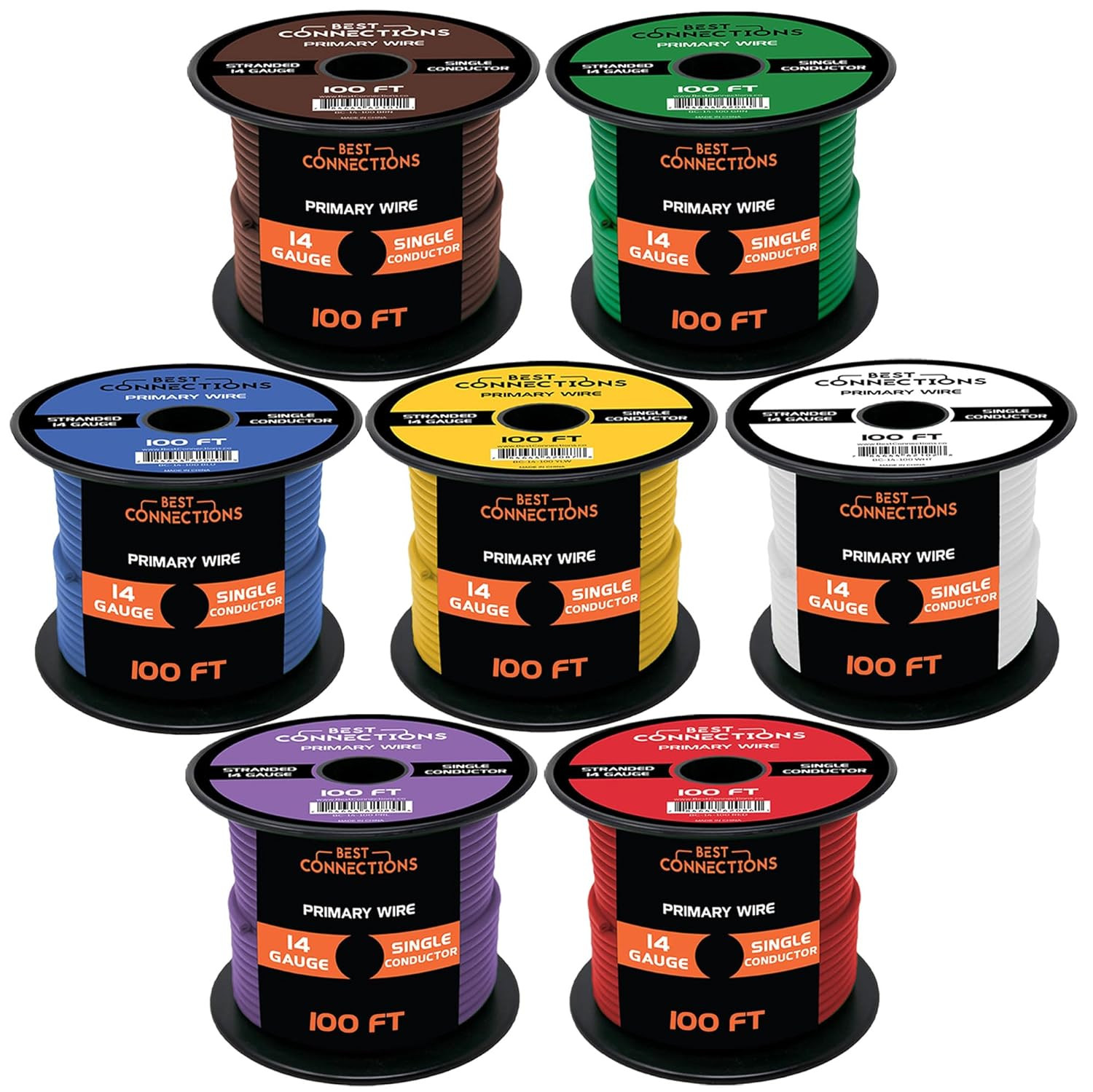 14 Gauge Automotive Primary Wire (100Ft Each &ndash; 7 Color Bundle Set)&ndash; Durable Prim