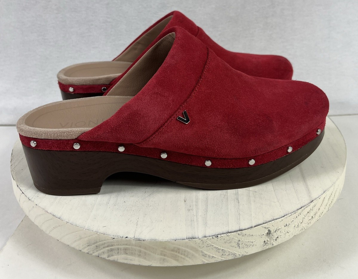 Vionic Shoes Womens Size Kacie Slip On Clogs Platform Suede Red