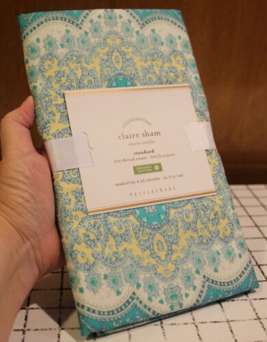 Pottery Barn Teal Claire Pillow Sham Medallion Organic 100% Cotton Standard NWT - Picture 3 of 4