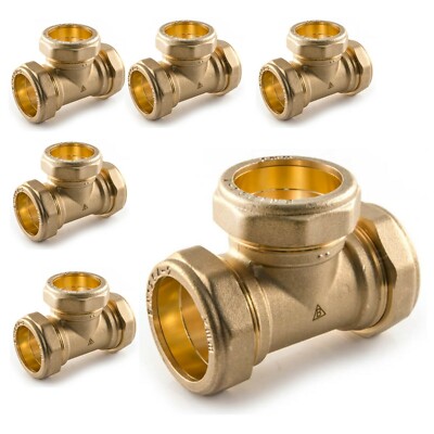 6 x T-STÜCK KLEMMVERSCHRAUBUNG VERBINDER 22mm TEE GAS KUPFERROHR ROHRKUPPLUNG