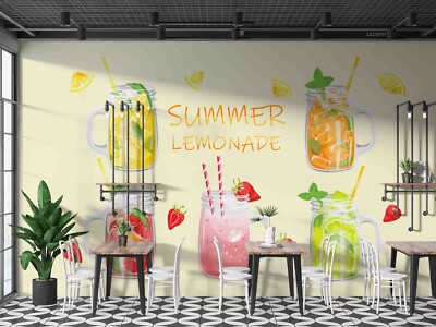 3D Summer Fruit Juice Illustration Self-adhesive Removable Wallpaper Murals