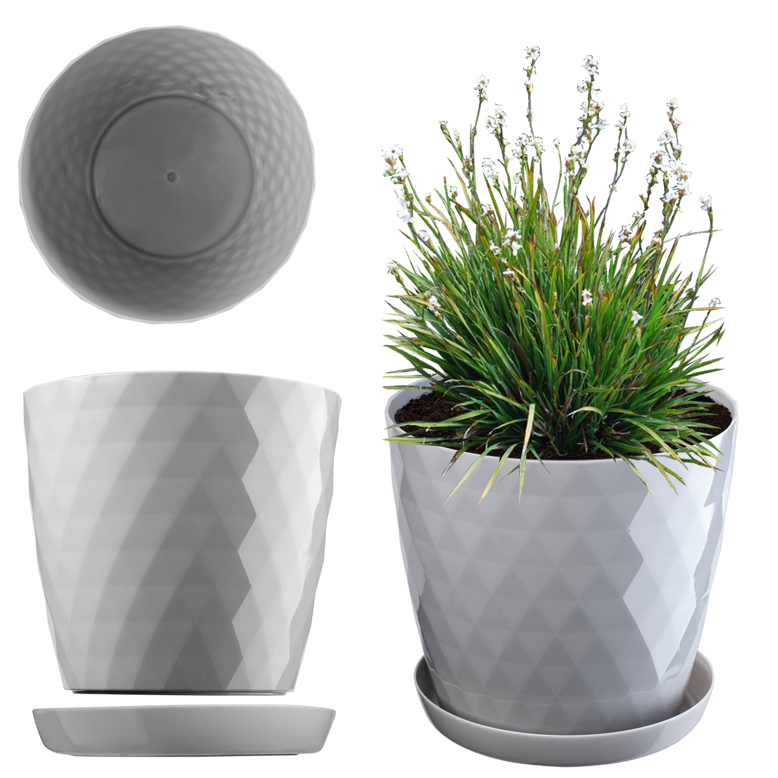 KADAX Vaso da Fiori, Un Vaso per Fiori e Piante con Sottovaso, 25 cm, Grigio