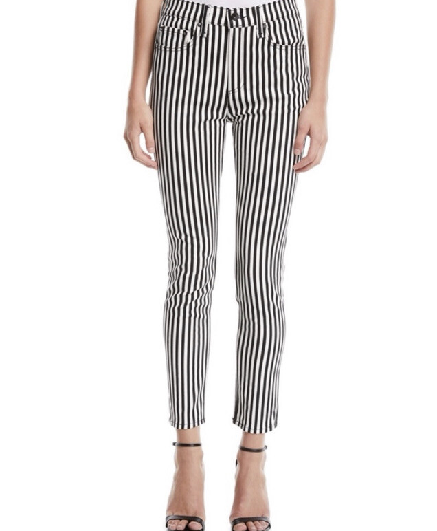 Club Monaco Women's Stretch White Black Striped Skinny Jeans Sz 00