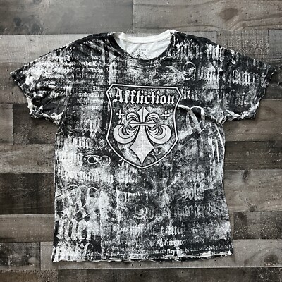 ぱ*〇様 Affliction グラフィック カットソー Y2K VTG Y2K Affliction All Over Print T-Shirt Adult 2XL Black White