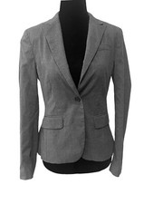 Ann Taylor One Button Pinstripe Suit Blazer Grey Sz 2 Petite