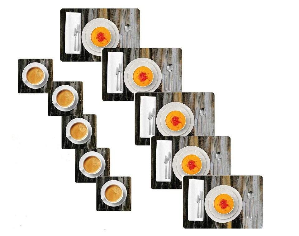 PVC Heat Resistant Dining Table Placemats with Coaster 45cmx30cm Set of 6 US - Image 3 of 3