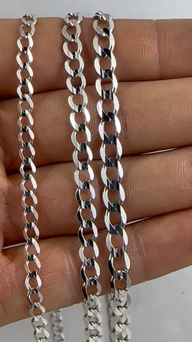 14K White Gold Round Curb Cuban Bracelet Chain Link Real Gold 2mm-6mm 7