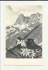 antica cartolina formato piccolo di alpinismo picozza e scarponi montagna 