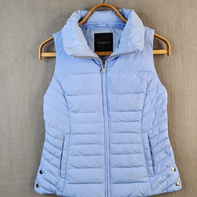 Talbots Womens Light Blue Puffer Vest Zip Up Padded Sleeveless Jacket Size S