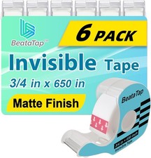 Tape, Invisible Tape for Wrapping, 6 Rolls 6 Refillable Dispensers, Matte