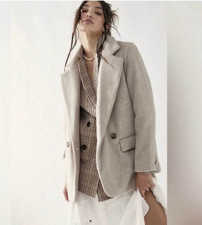 Free People Mari Solid Peacoat Button Blazer L Ov… - image 1