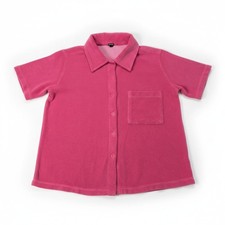Women's Small MONROW Pink Terry Cloth Button Down Shirt Made in USA