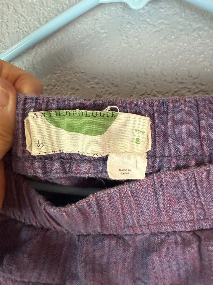 Pantalones Anthropologie Mujer Pequeños Floral Bordado Lino Cintura Elástica Boho Cas Foto 4 de 4