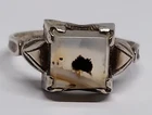 Vintage Art Deco Sterling Silver moss Agate RING Signed OB OSTBY BARTON