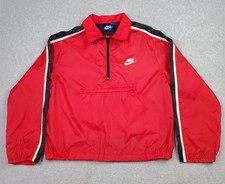 Vintage Nike Jacket Mens Large Red Black 1/4 Zip Pullover Windbreaker Logo 80s