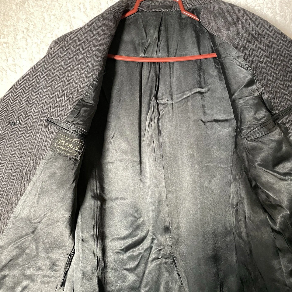 Jos. A. Bank Men’s Medium Wool Overcoat Grey Herringbone Dress Coat Classic Warm - Image 3 of 4